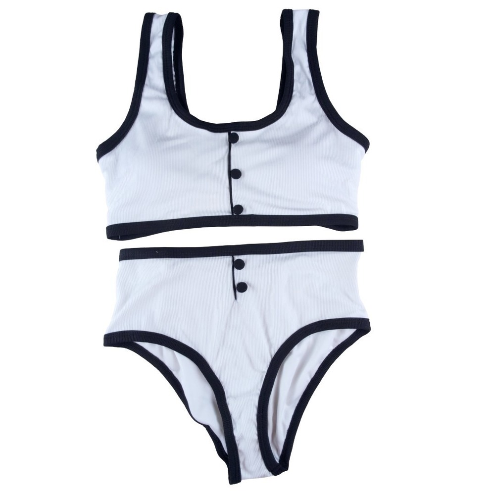 White Ribbed Bikini‎ Tuxedo-inspired 2-Piece Bikini Swimsuit Size Small
